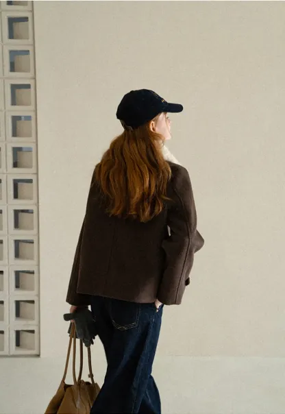 Shearling Collar Wool Coat