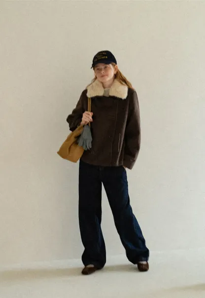 Shearling Collar Wool Coat