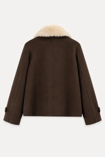 Shearling Collar Wool Coat