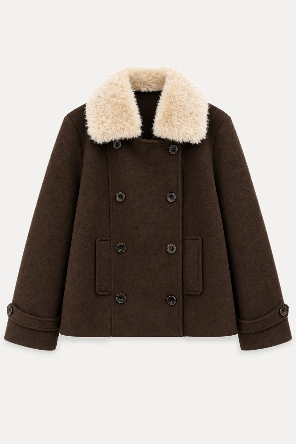 Shearling Collar Wool Coat