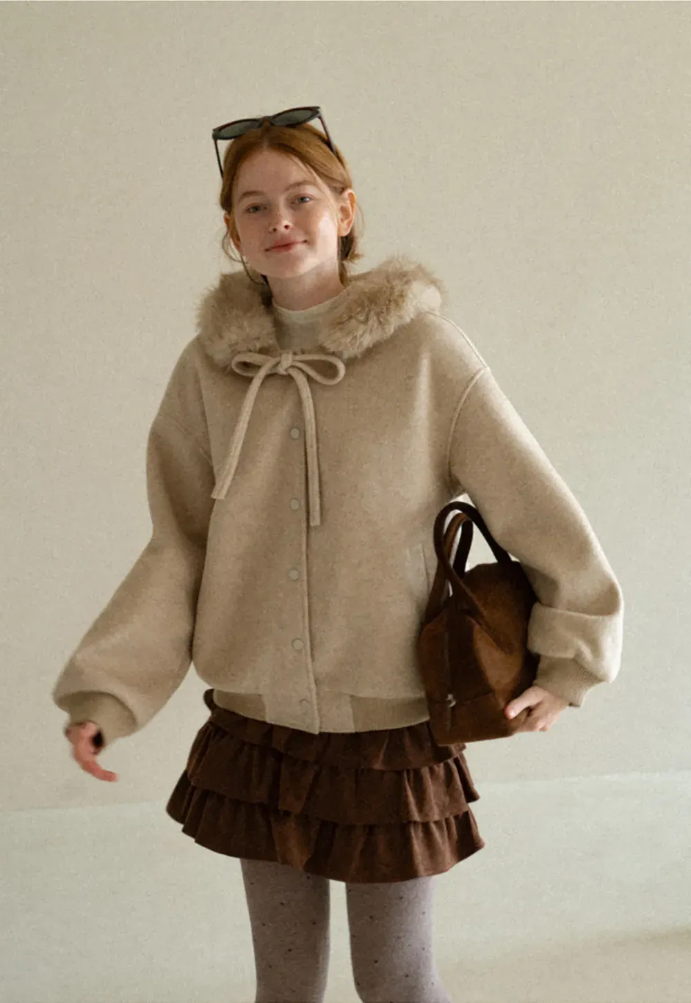 Faux Fur Trim Hooded Oversized Wool Coat