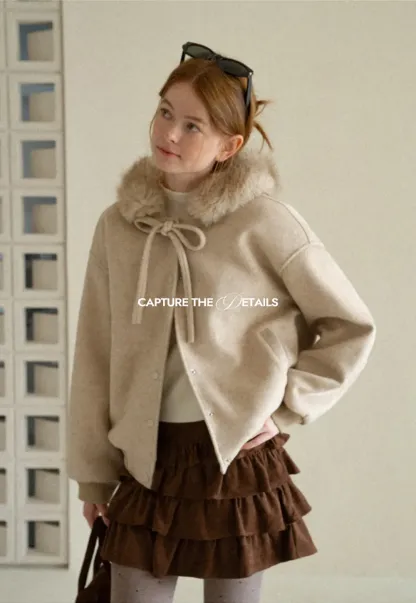 Faux Fur Trim Hooded Oversized Wool Coat