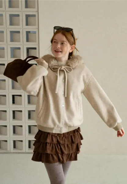 Faux Fur Trim Hooded Oversized Wool Coat