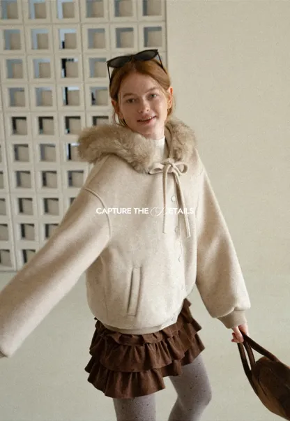 Faux Fur Trim Hooded Oversized Wool Coat
