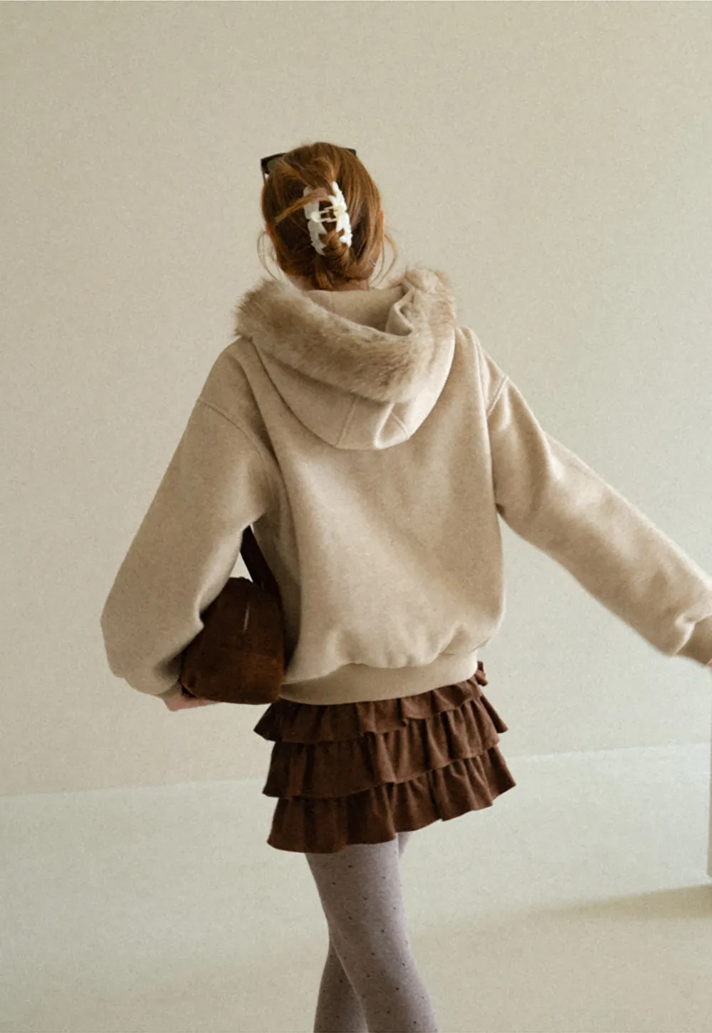 Faux Fur Trim Hooded Oversized Wool Coat