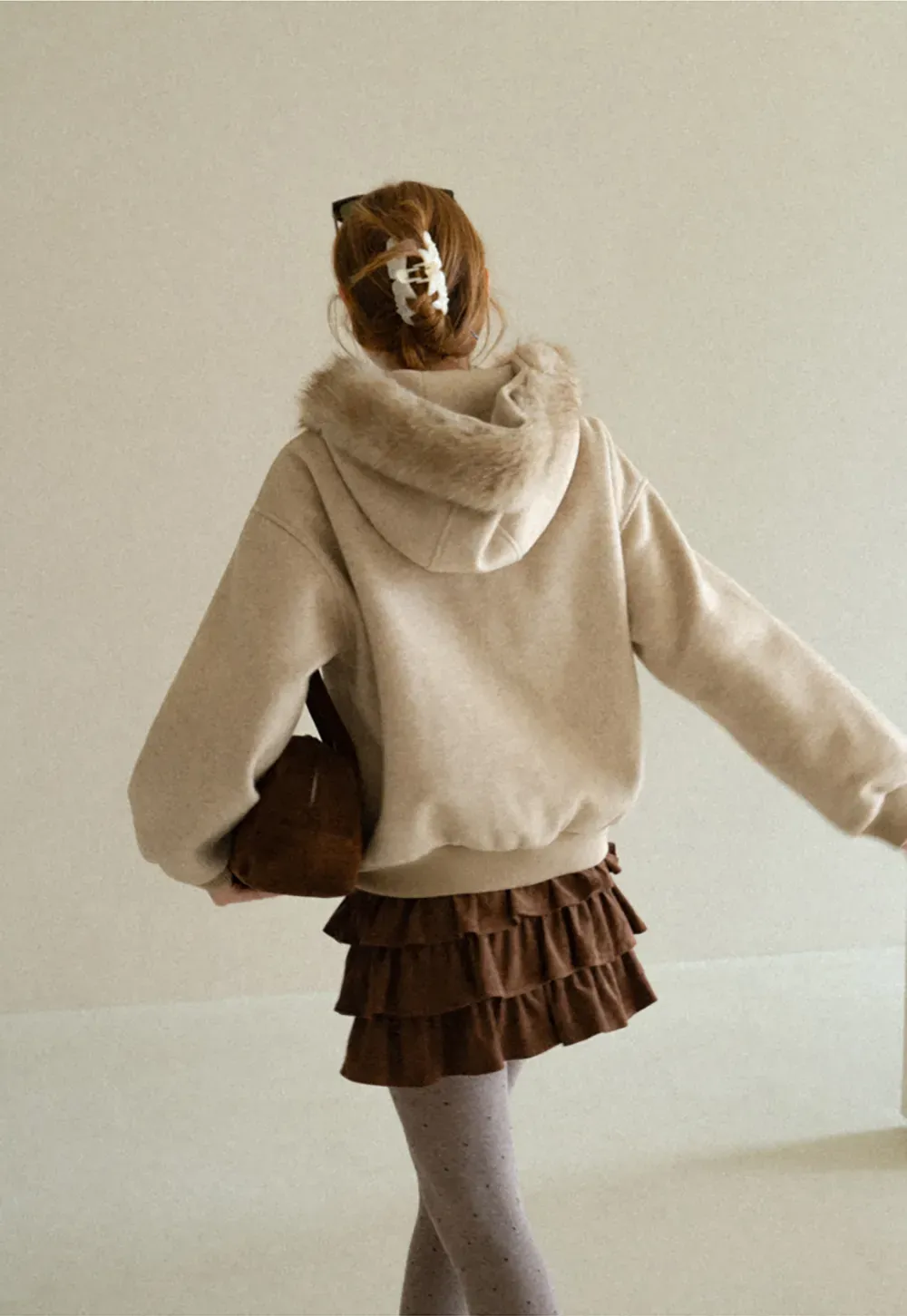 Faux Fur Trim Hooded Oversized Wool Coat
