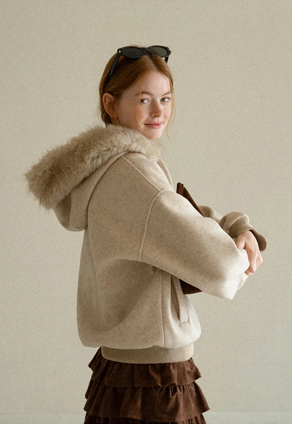Faux Fur Trim Hooded Oversized Wool Coat