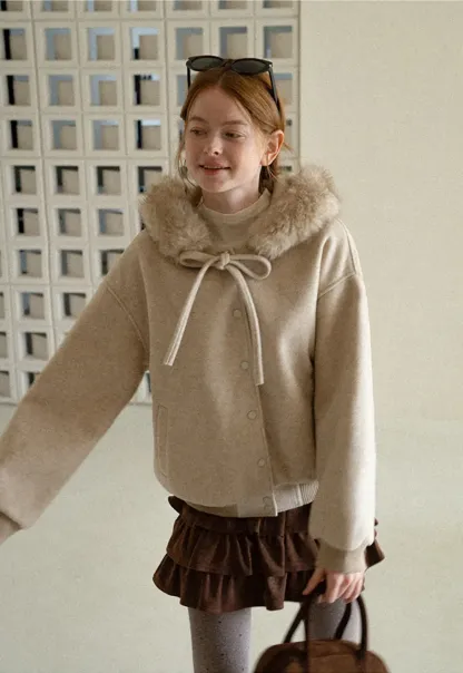 Faux Fur Trim Hooded Oversized Wool Coat