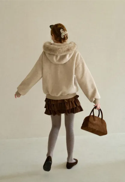 Faux Fur Trim Hooded Oversized Wool Coat