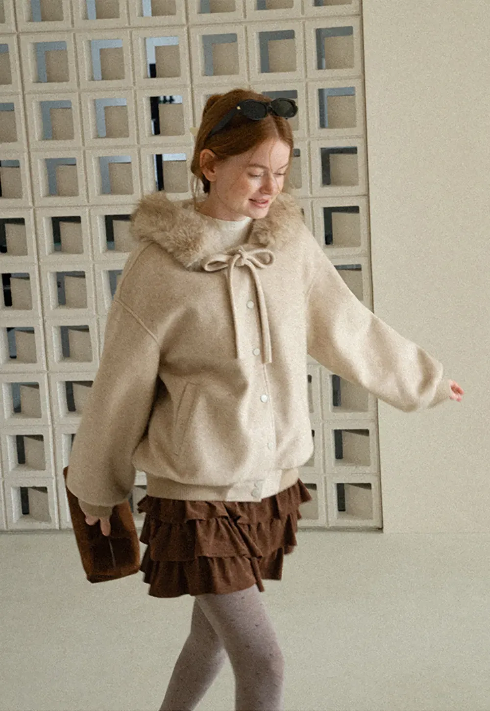 Faux Fur Trim Hooded Oversized Wool Coat