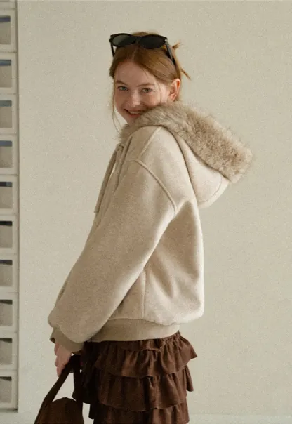 Faux Fur Trim Hooded Oversized Wool Coat
