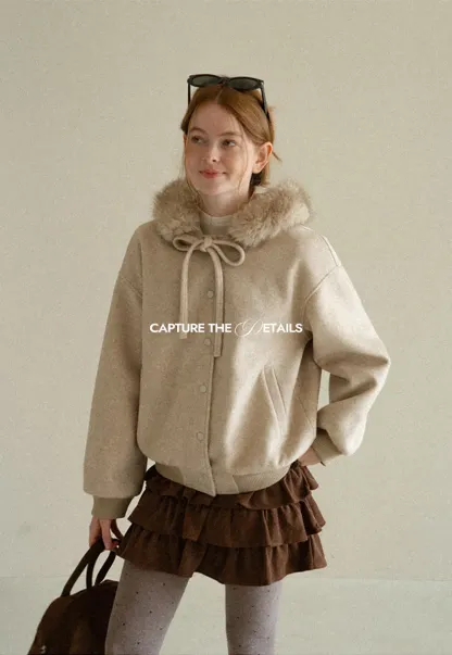 Faux Fur Trim Hooded Oversized Wool Coat