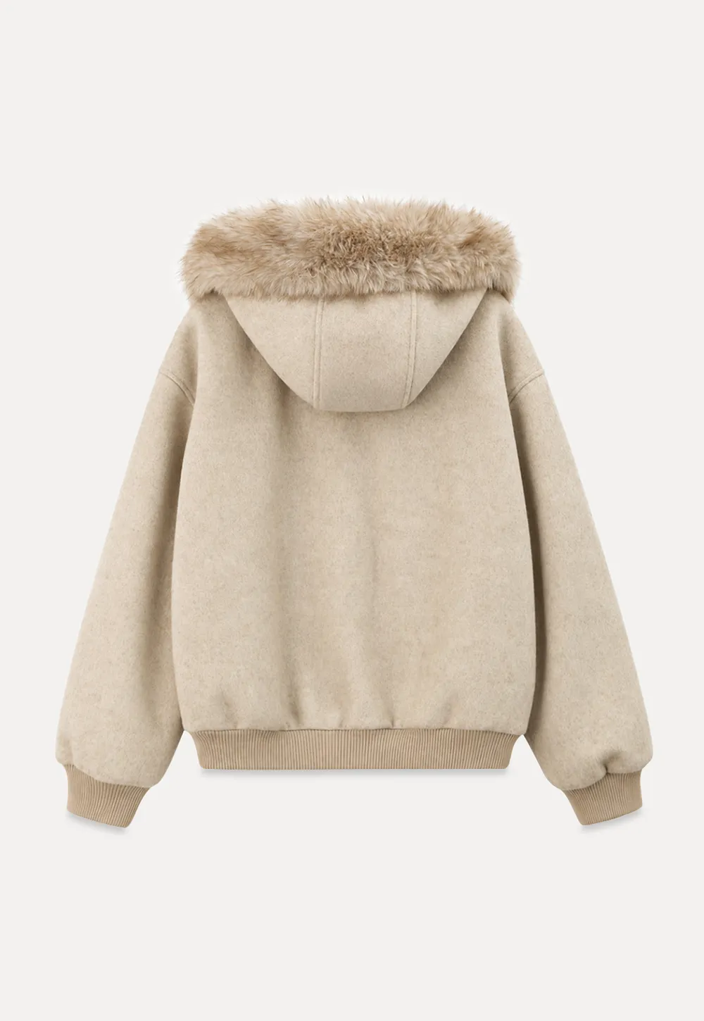 Faux Fur Trim Hooded Oversized Wool Coat