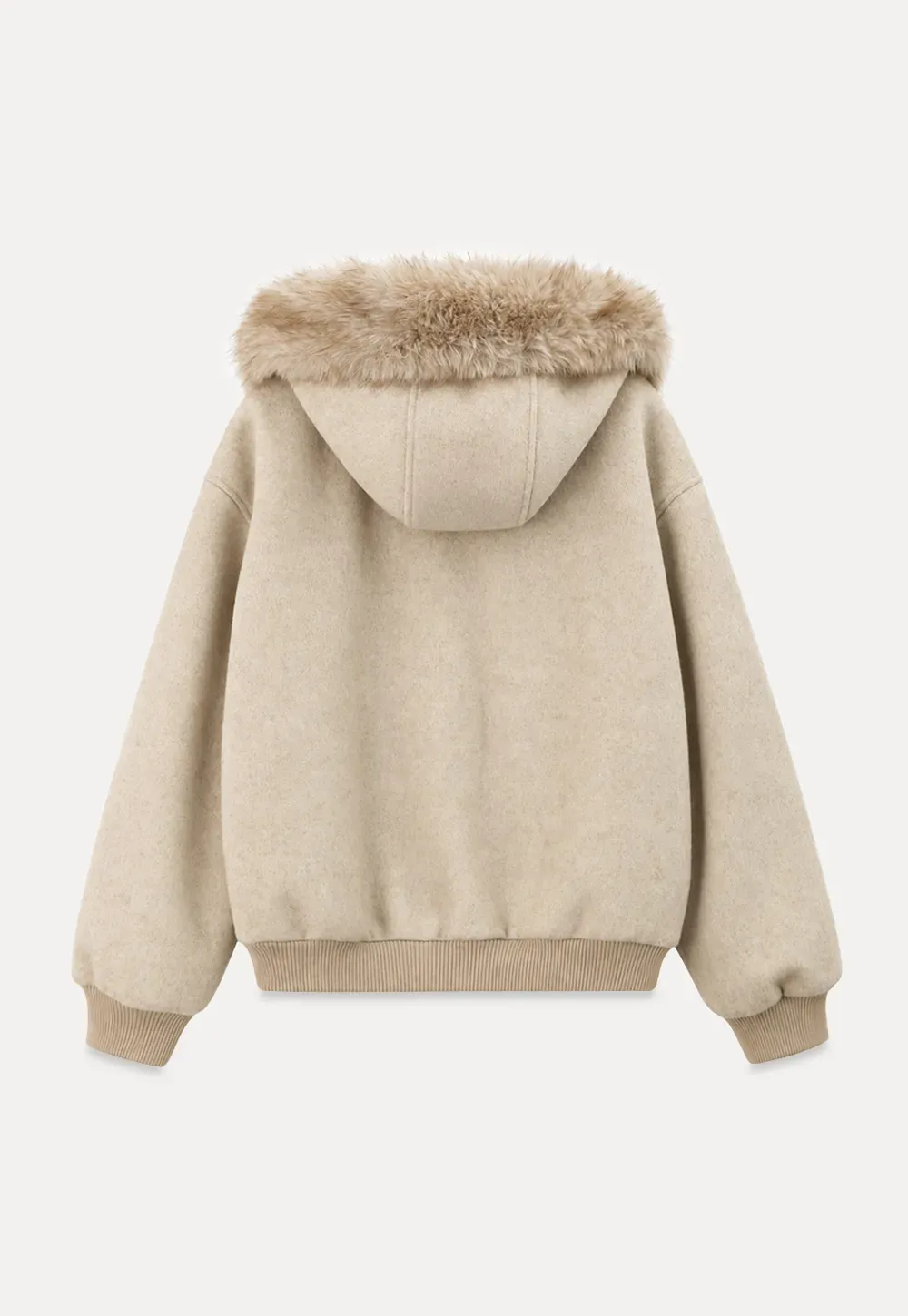 Faux Fur Trim Hooded Oversized Wool Coat