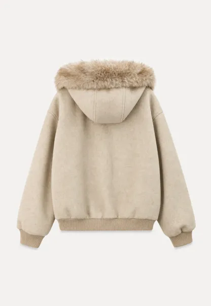 Faux Fur Trim Hooded Oversized Wool Coat