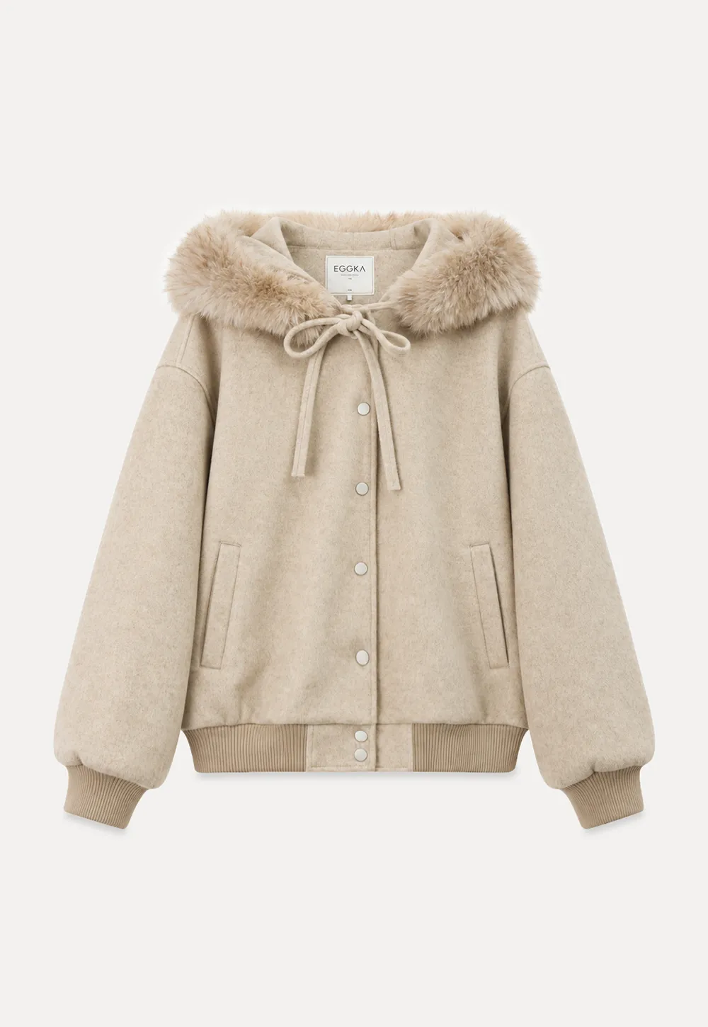 Faux Fur Trim Hooded Oversized Wool Coat