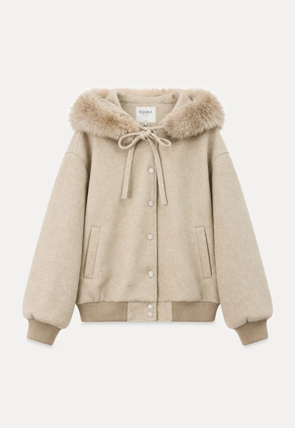 Faux Fur Trim Hooded Oversized Wool Coat