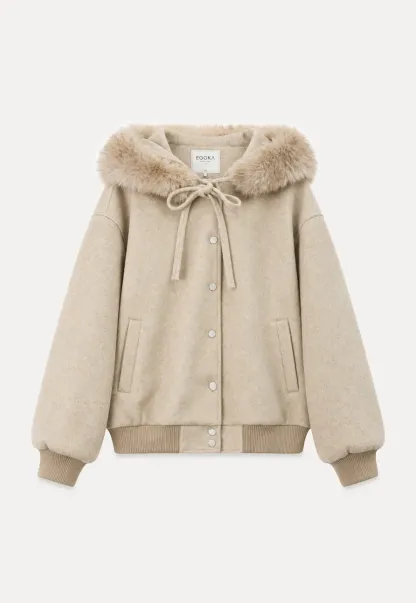 Faux Fur Trim Hooded Oversized Wool Coat
