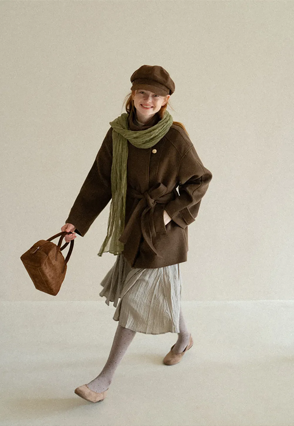 High Collar Belted Wool Coat