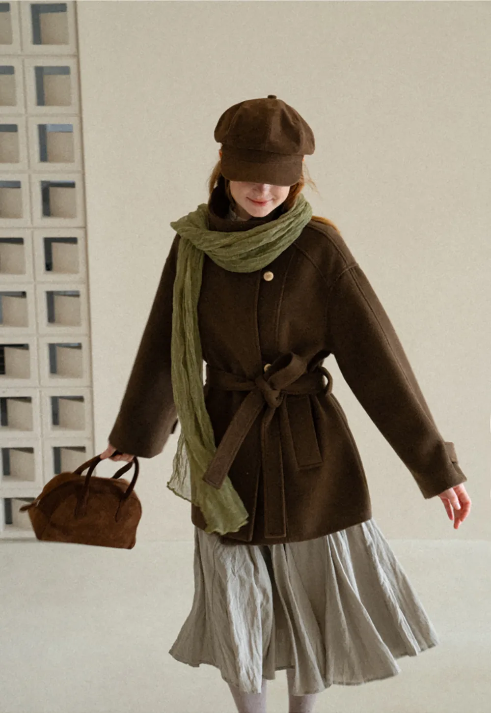 High Collar Belted Wool Coat