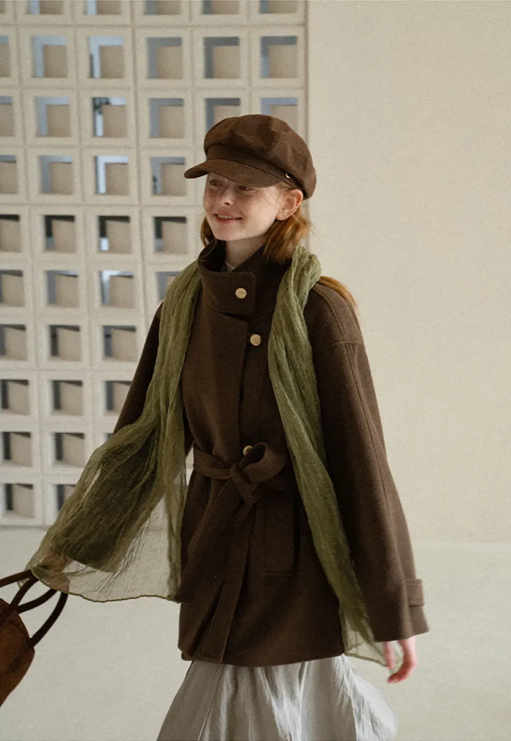 High Collar Belted Wool Coat