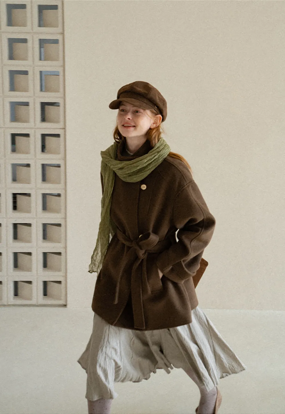 High Collar Belted Wool Coat