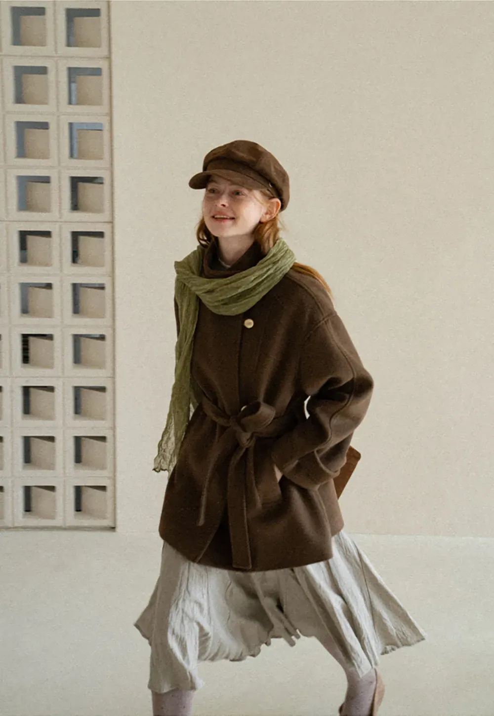 High Collar Belted Wool Coat