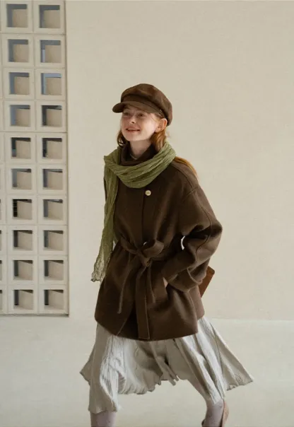 High Collar Belted Wool Coat