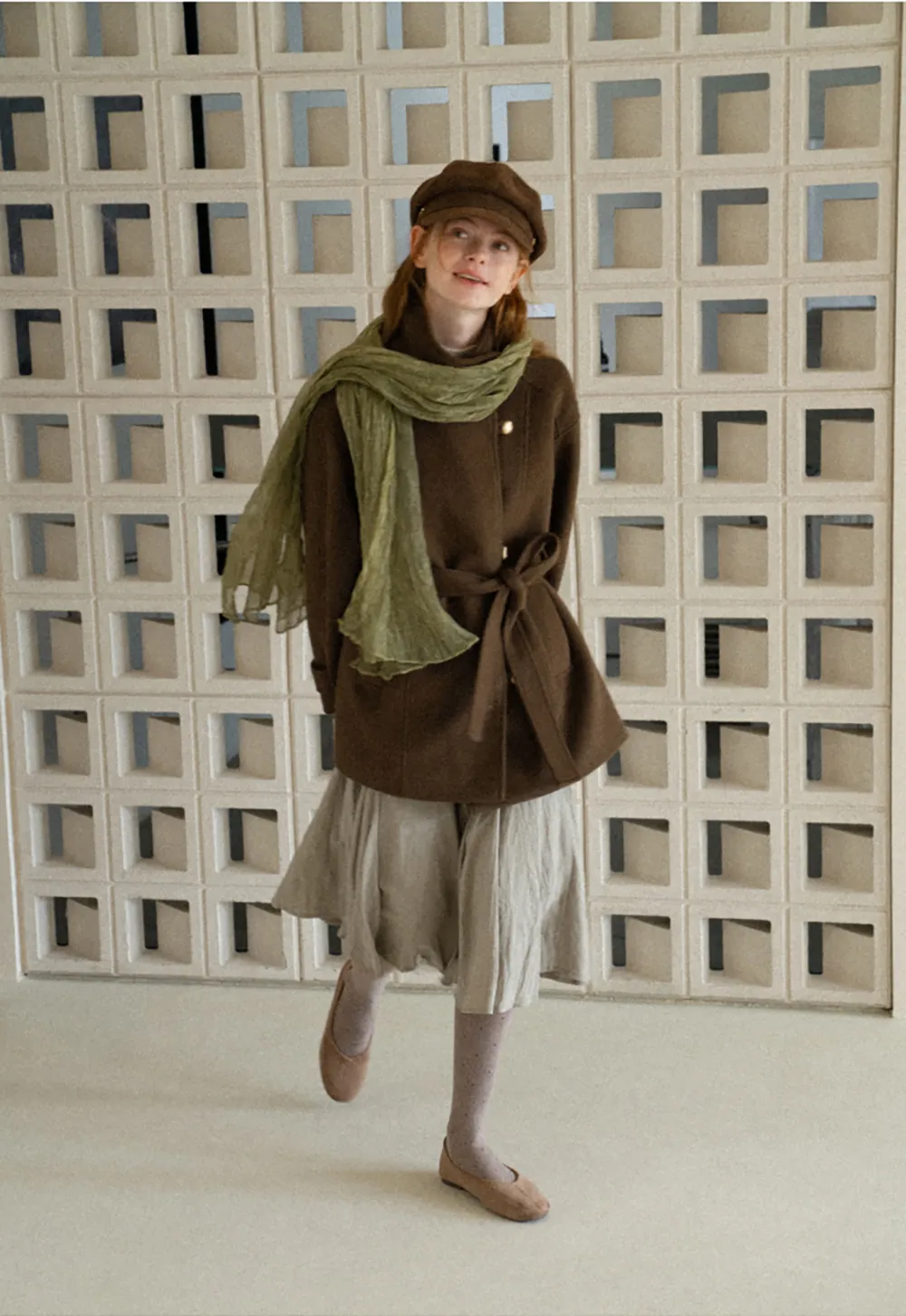 High Collar Belted Wool Coat