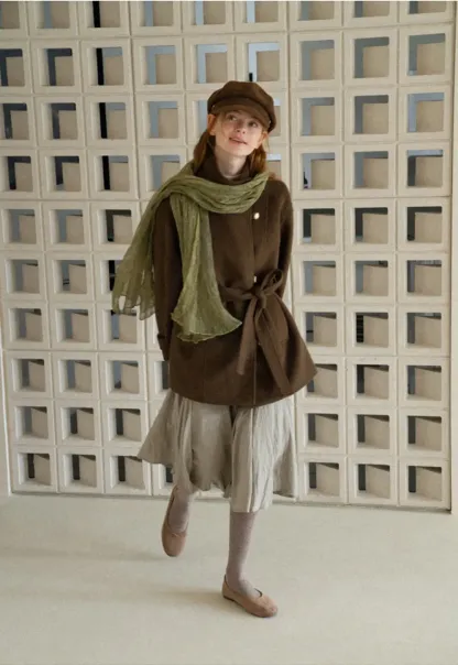 High Collar Belted Wool Coat