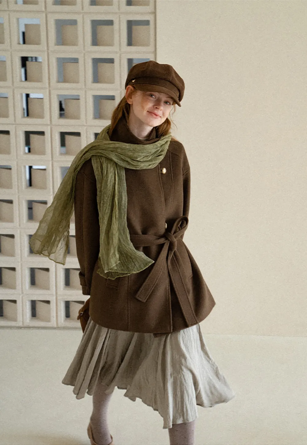 High Collar Belted Wool Coat