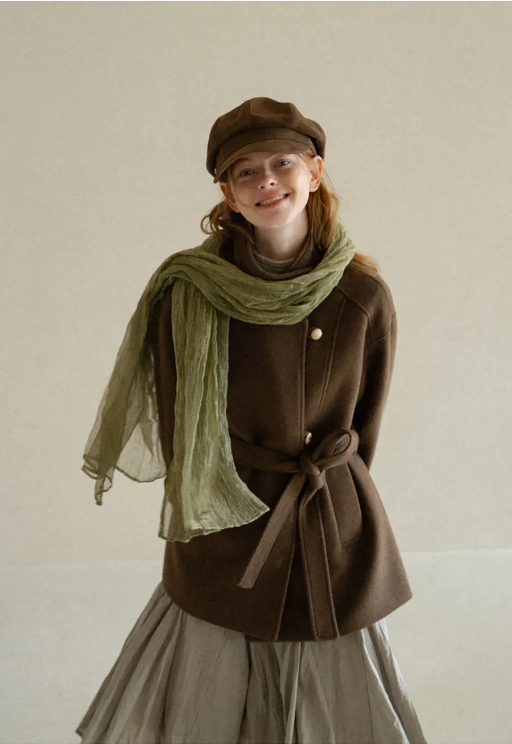 High Collar Belted Wool Coat