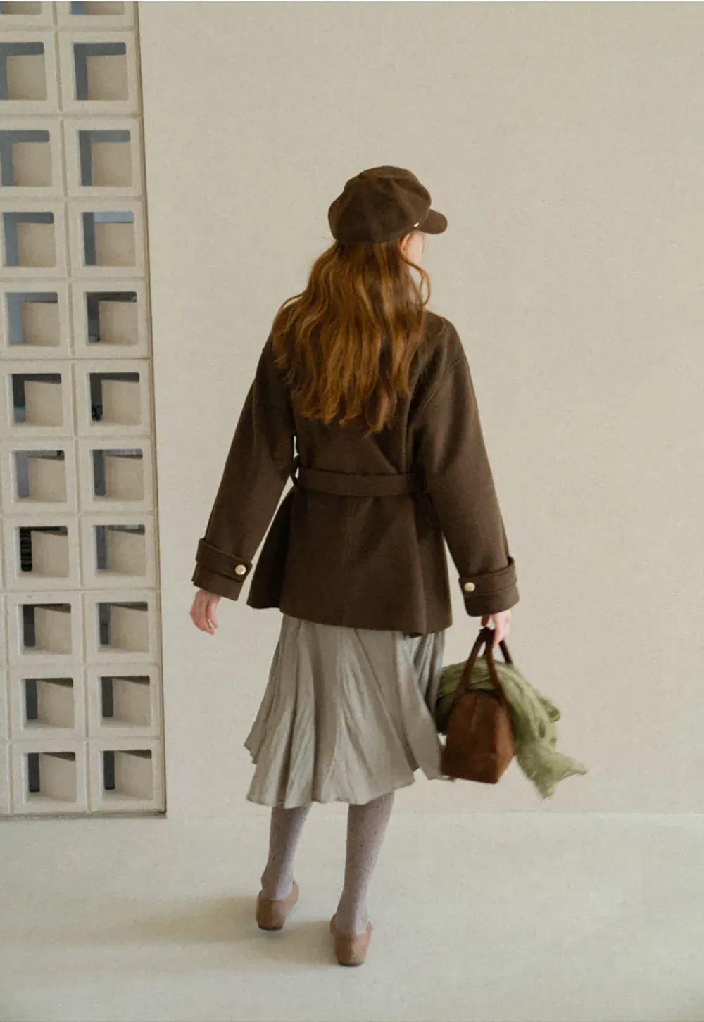 High Collar Belted Wool Coat
