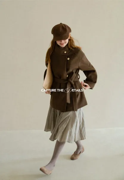 High Collar Belted Wool Coat