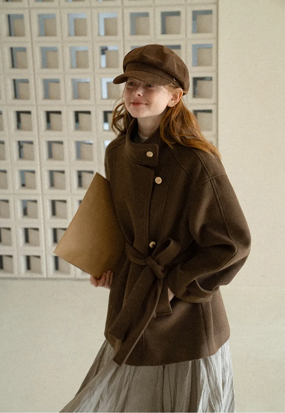High Collar Belted Wool Coat