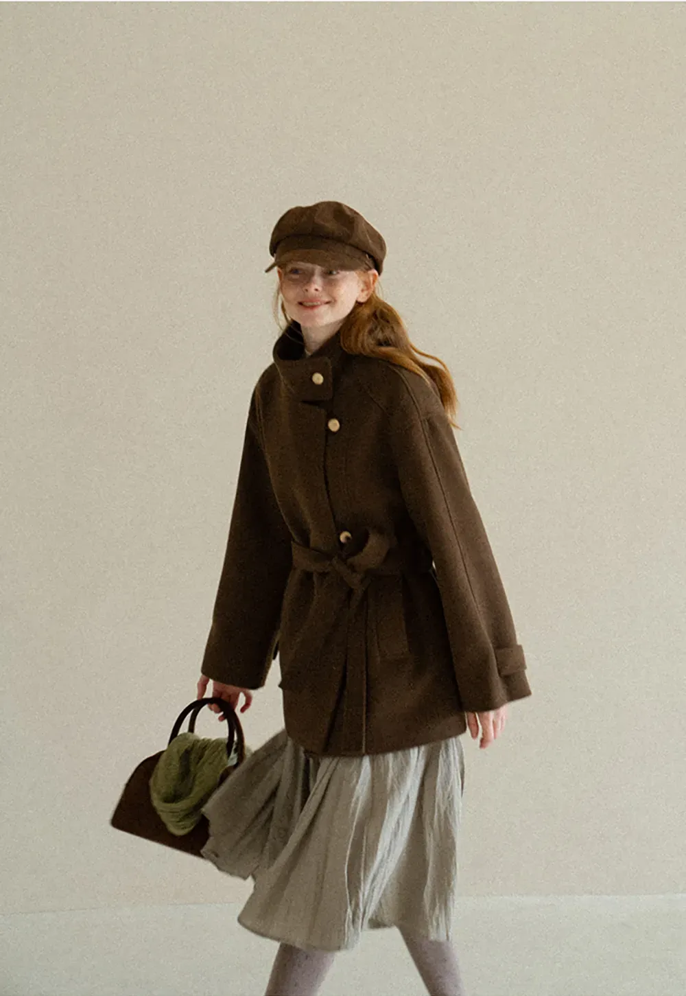 High Collar Belted Wool Coat