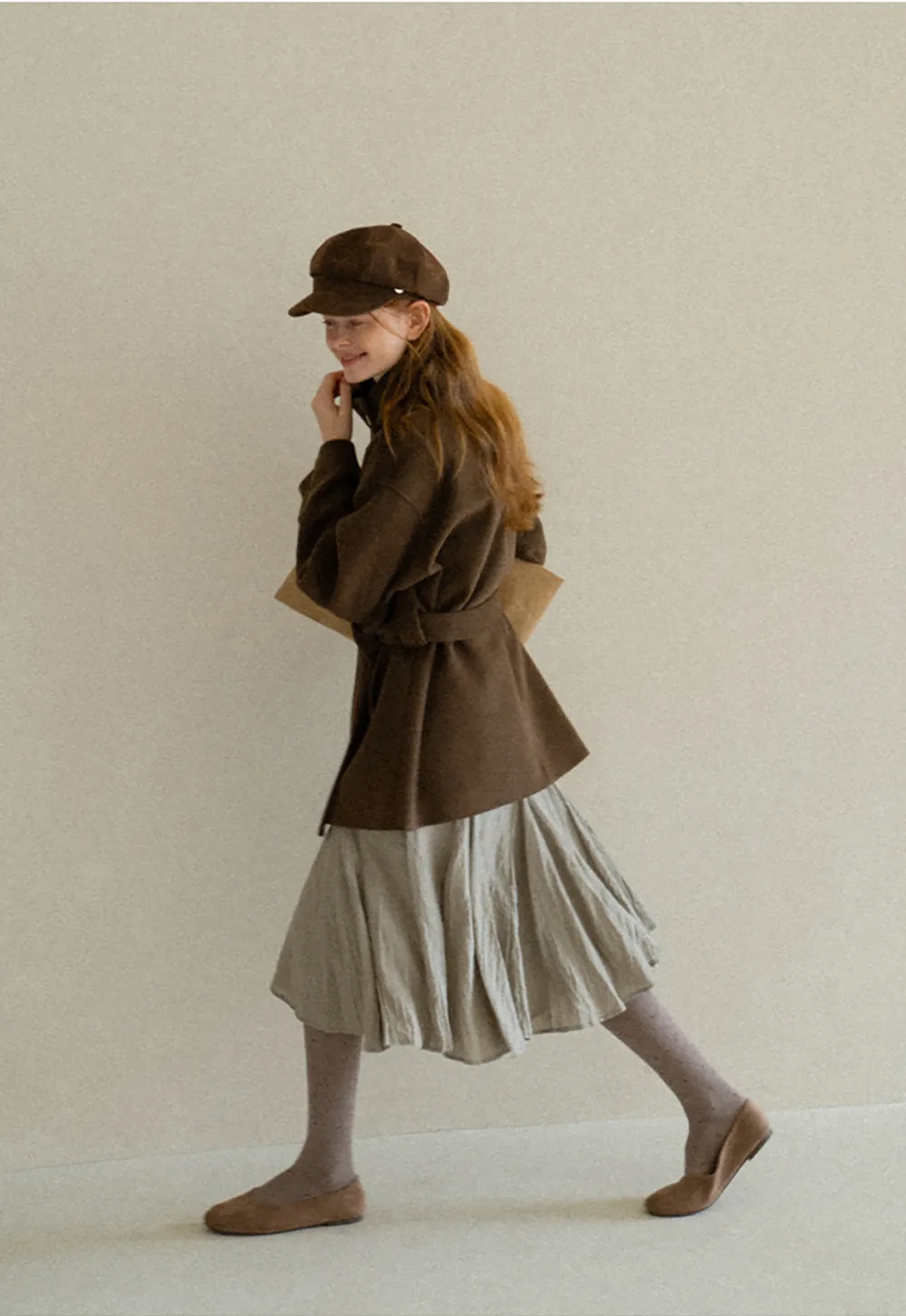 High Collar Belted Wool Coat
