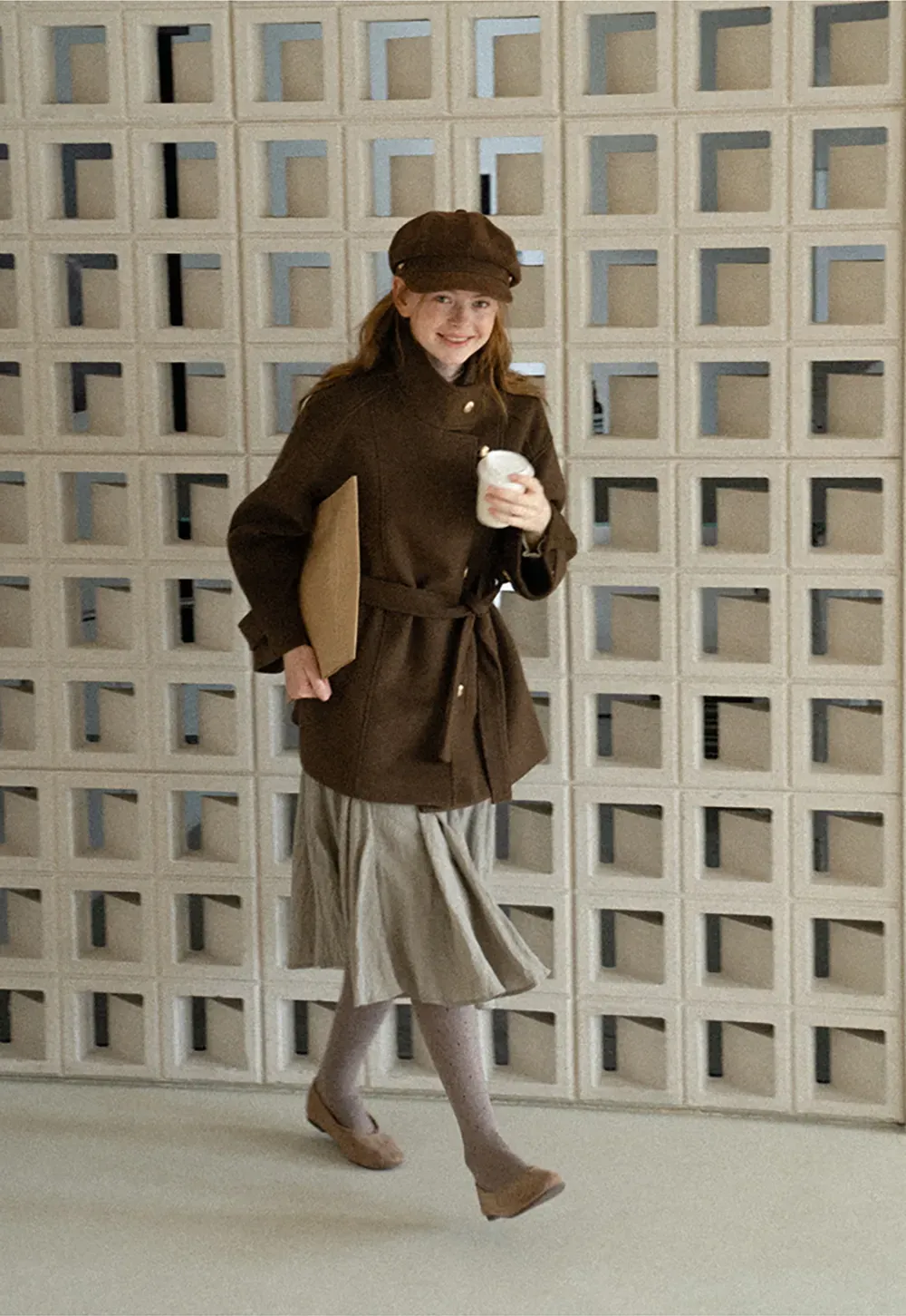 High Collar Belted Wool Coat