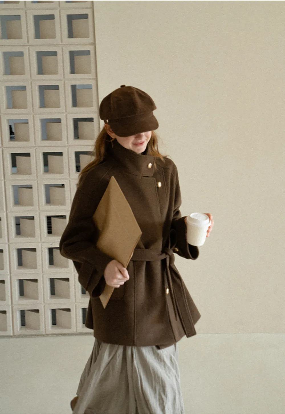 High Collar Belted Wool Coat