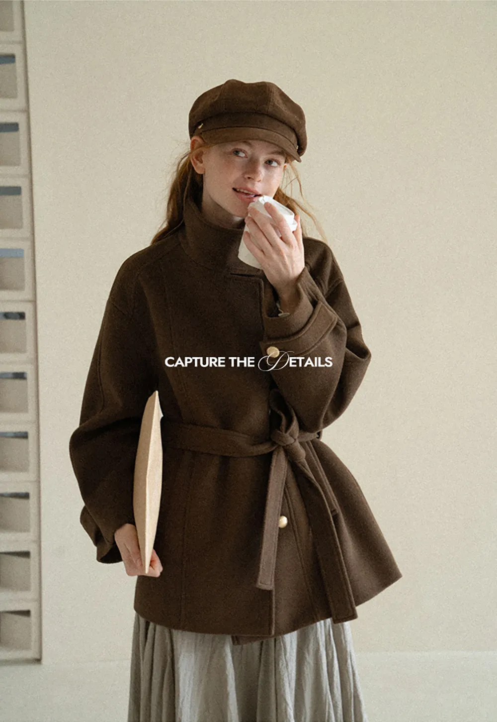 High Collar Belted Wool Coat