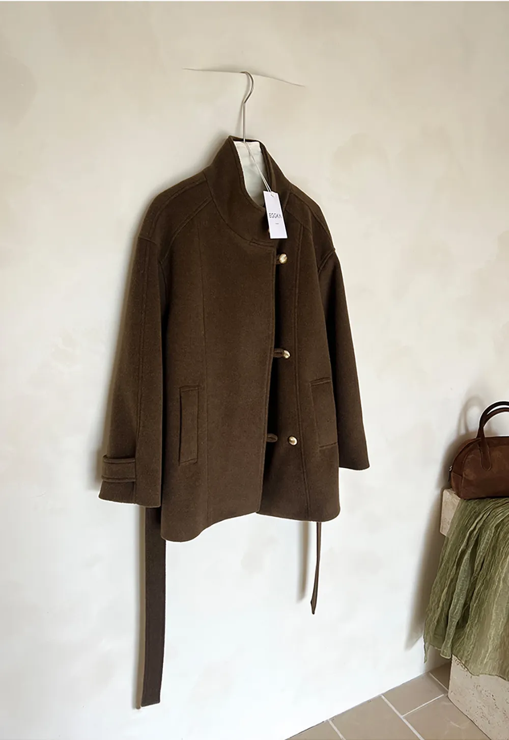 High Collar Belted Wool Coat