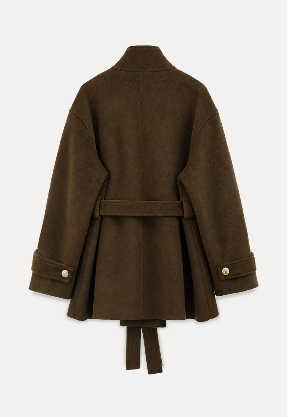 High Collar Belted Wool Coat