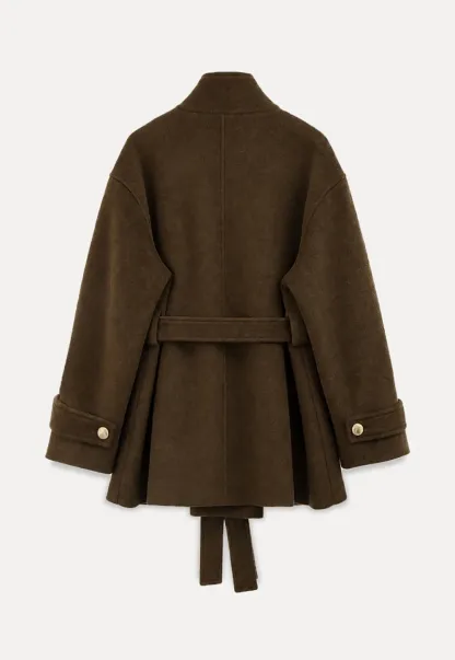 High Collar Belted Wool Coat