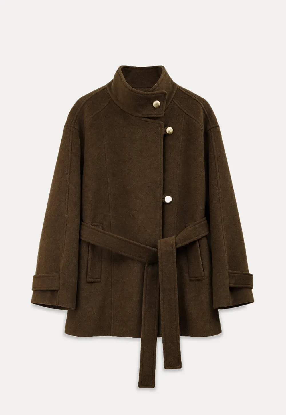 High Collar Belted Wool Coat