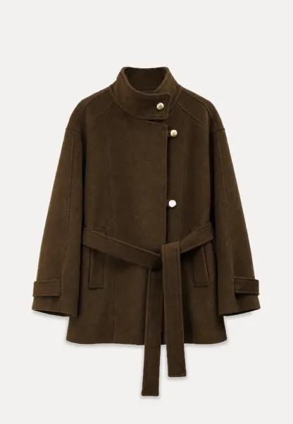 High Collar Belted Wool Coat