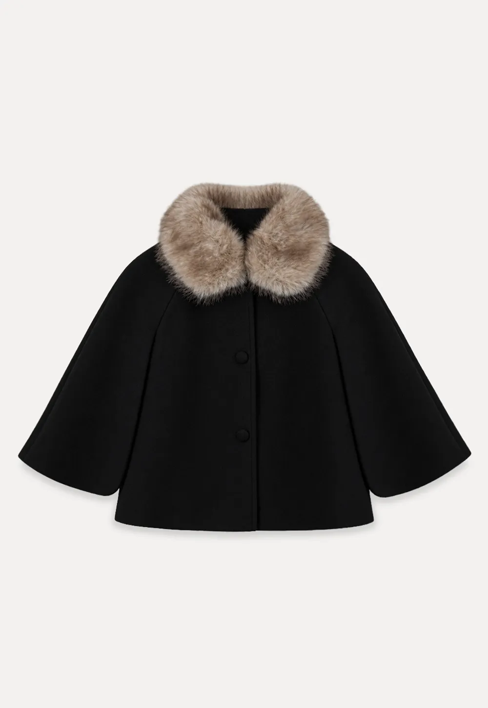 Faux Fur Trimmed Cape Wool Coat
