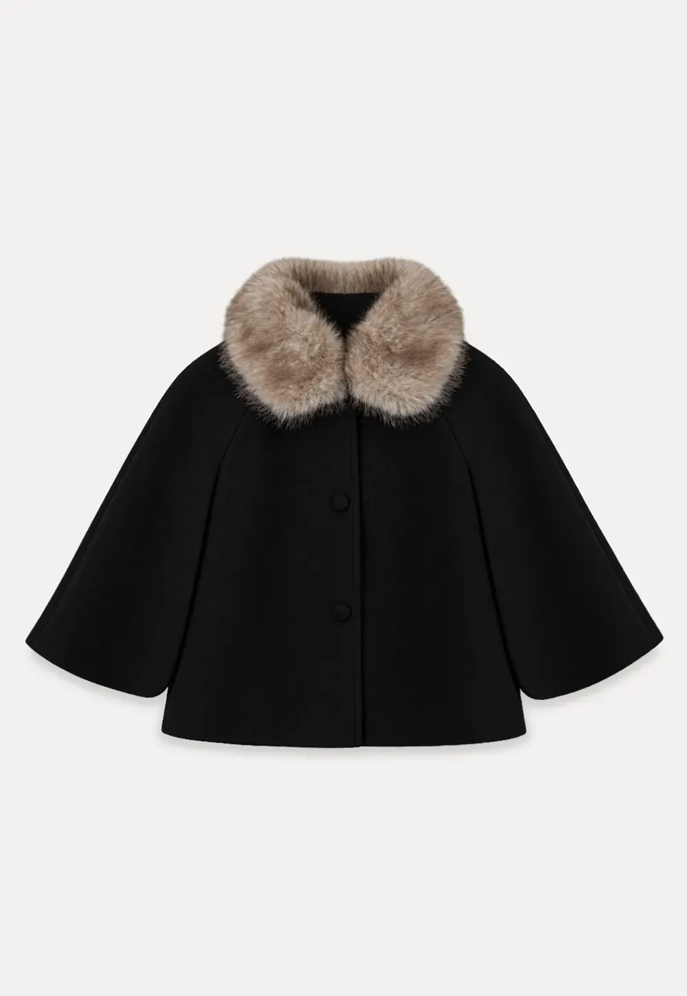 Faux Fur Trimmed Cape Wool Coat