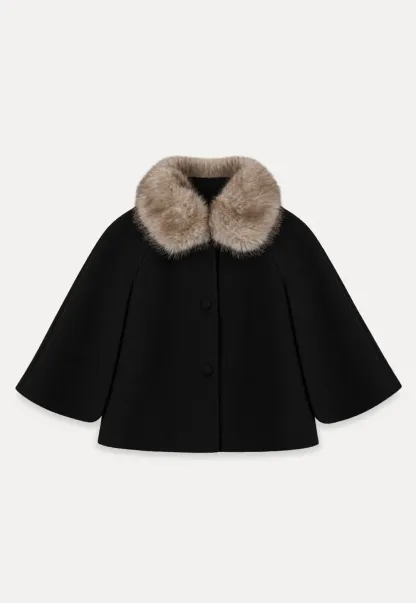 Faux Fur Trimmed Cape Wool Coat