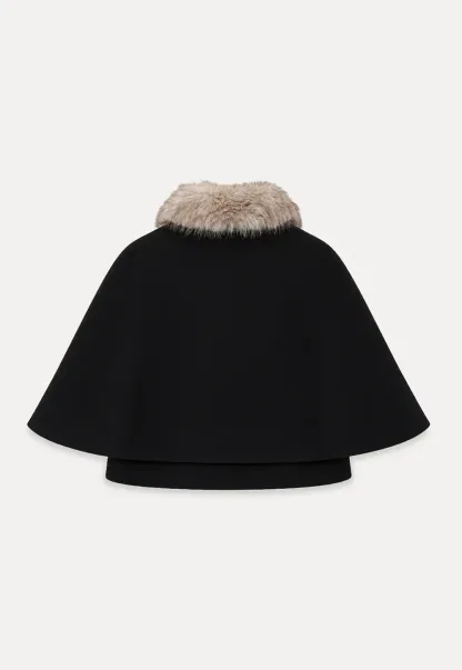 Faux Fur Trimmed Cape Wool Coat