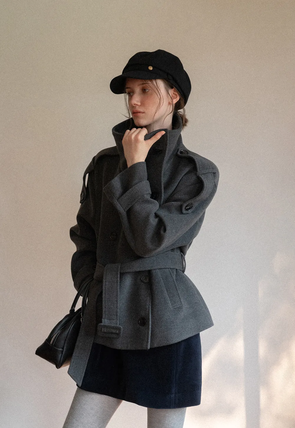 Peplum Waist Belted Wool Coat